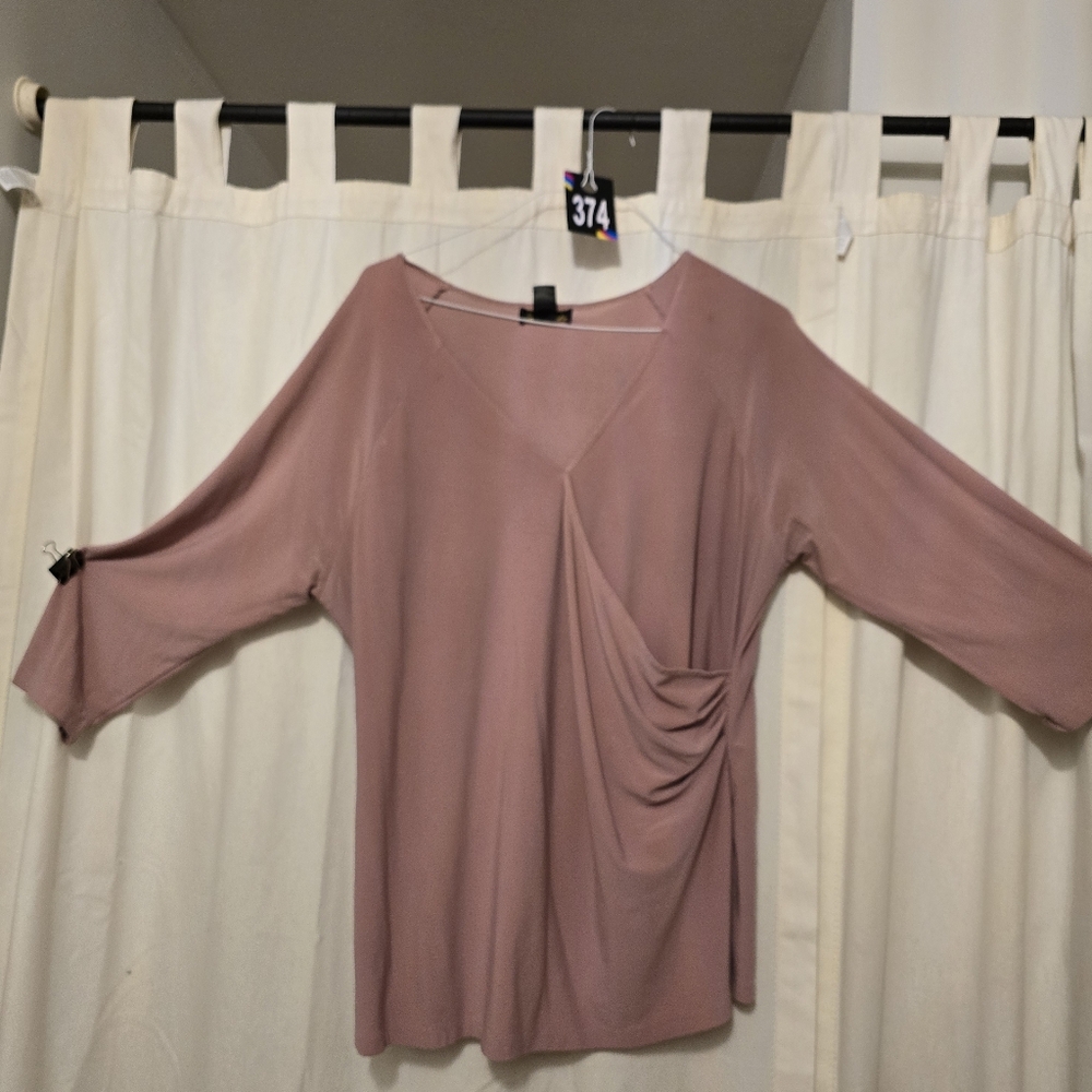 #374 ashley stewart dusty pink gathered top